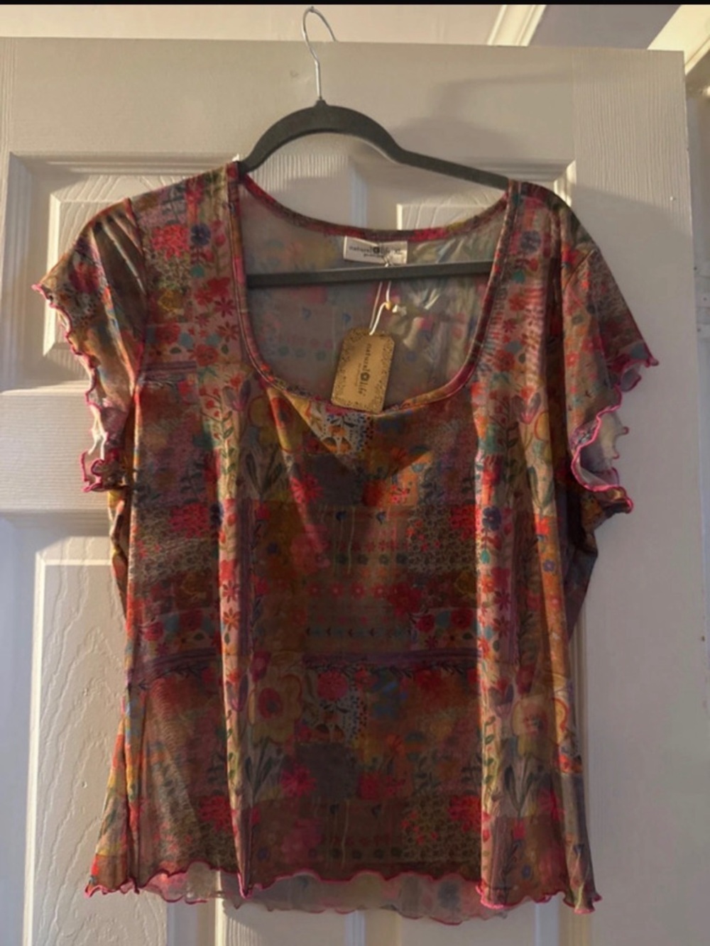 NATURAL LIFE Multicolor Floral Scoop Neck Sheer Top